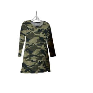 Wonder Nation (TM) Green Camouflage Print Dress Long Sleeves Girls L (10/12)